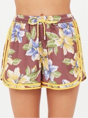 The Upside Floral ISLA Athletic Shorts in Brown, Yellow & Blue